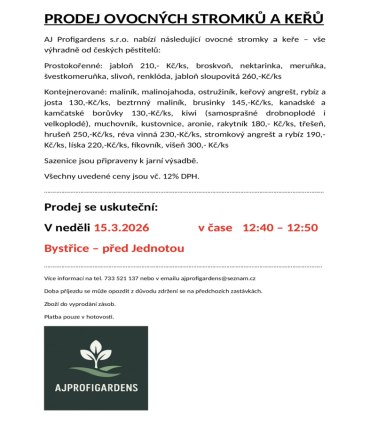 Prodej ovocných stromků a keřů 