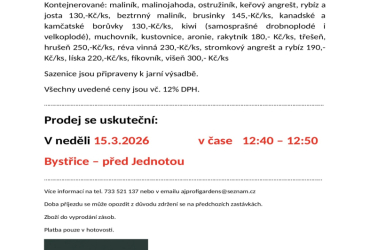 Prodej ovocných stromků a keřů 