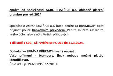 Platba brambor 2024